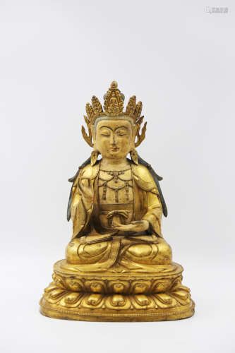 Chinese Copper Gold Gilded Guanyin Statue