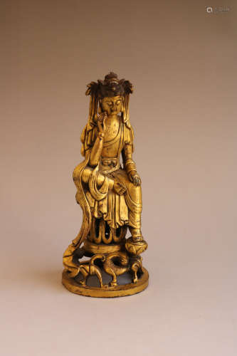 Chinese Tang Porcelain Copper Gold Gilded Buddha Statue
