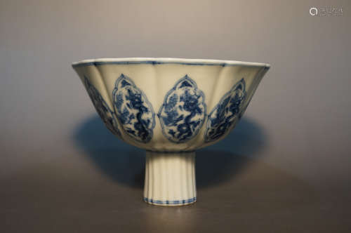 Chinese Ming Dynasty Blue And White Porcelain Stem Bowl With Xuande Mark