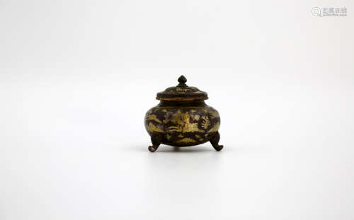 Chinese Silver Gold Gilded Tripods Porcelain Stove