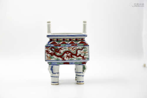 Chinese Ming Dynasty Qin Long Verte Rose Porcelain Square Stove