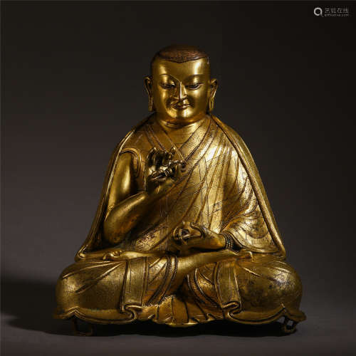 CHINESE TIBETAN GILT BRONZE SEATED BUDDHIST