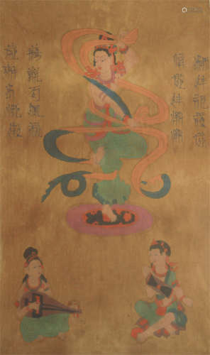 CHINESE SILK HANDSCROLL PAINTING OF BUDDHISM FIGURES