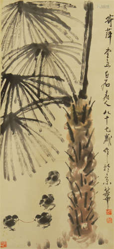 CHINESE INK AND COLOR PAINTING OF CHICK BY QI BAISHI