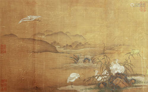 CHINESE SILK HANDSCROLL PAINTING OF WILDGOOSE IN LOTUS POND