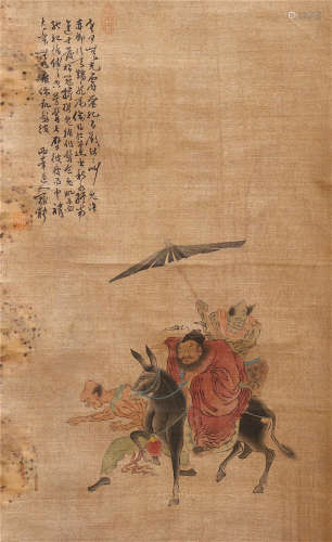 CHINESE INK AND COLOR PAINTING OF IMMORTALS & CALLIGRAPHY