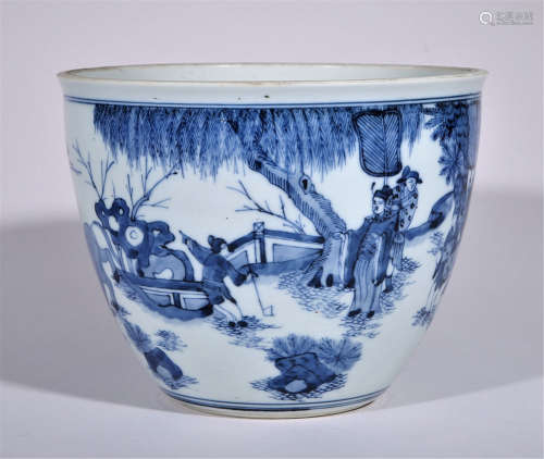 CHINESE BLUE AND WHITE PORCLEAIN FIGURE & STORY JAR