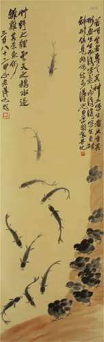 CHINESE PAINTING OF FISH AND CHICK BY QI BAISHI