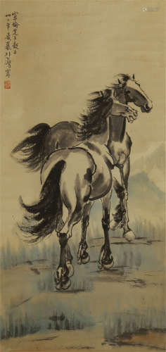 CHINESE INK AND COLOR PAINTING OF RUNNING STEEDS