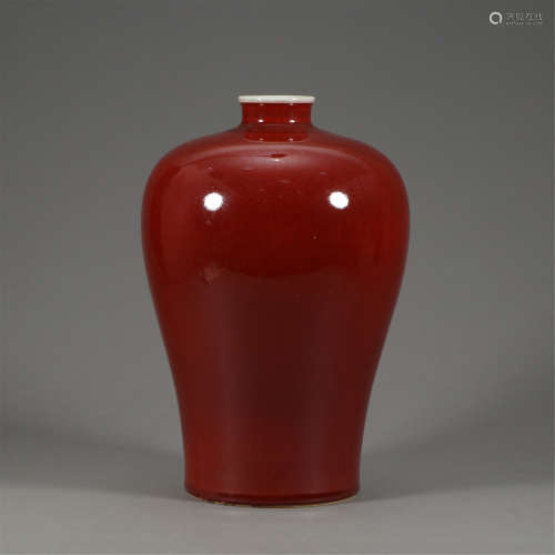 CHINESE PORCELAIN RED GLAZE MEIPING VASE