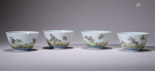 FOUR OF CHINESE PORCELAIN ENAMEL FLOWER CUPS