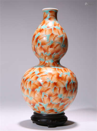 CHINESE COPPER RED PORCELAIN GOURD SHAPED VASE