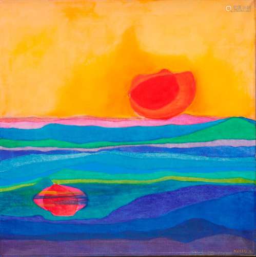 ALBERT ALCALAY, (American, 1917-2008), Floating Sun, 1974, oil on canvas, 36 x 36 in., frame: 37 1/2 x 37 1/2 in.