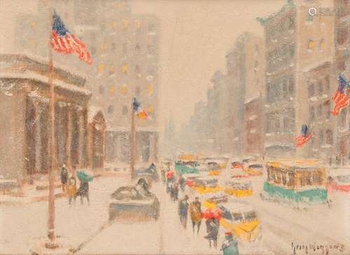 GUY CARLETON WIGGINS, (American, 1883-1962), Winter at the Library, oil on canvas board, 12 x 16 in., frame: 18 x 22 in.