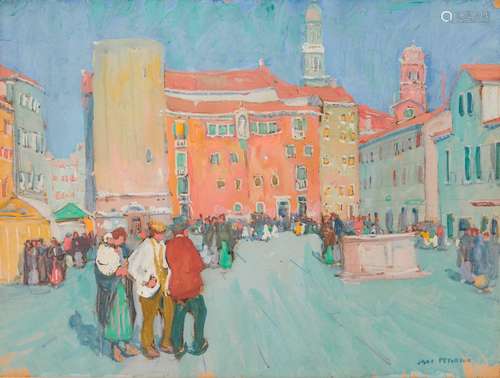 JANE PETERSON, (American, 1876-1965), Campo Santa Margherita, Venice, gouache, sheet: 18 x 24 in., frame: 26 x 32 in.