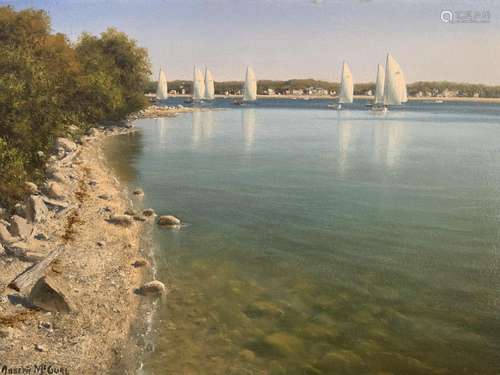 JOSEPH McGURL, (American, b. 1958), Boston Harbor Islands Project, Rounding The Point, oil on panel, 12 x 16 in., frame: 19 1/2 x 23 1/2 in.