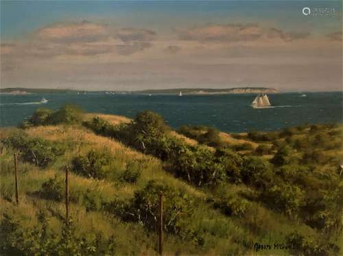 JOSEPH McGURL, (American, b. 1958), View of Vineyard Sound from Cuttyhunk, oil on canvasboard, 9 x 12 in., frame: 15 3/4 x 18 3/4 in.