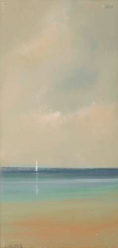 ANNE PACKARD, (American, b. 1933), Lone Sail Boat, oil on board, 10 x 5 in., frame: 13 1/2 x 8 1/2 in.