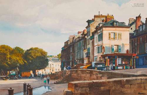 OGDEN MINTON PLEISSNER, (American, 1876-1965), Honfleur, watercolor, sight: 18 x 28 in., frame: 28 x 38 in.