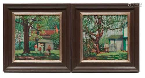 FREDERICK MILTON GRANT, (American, 1886-1959), Under the Trees, two works, each oil on board, each 10 3/4 x 10 3/4 in., frame: 16 1/2 x 16 1/2 in.