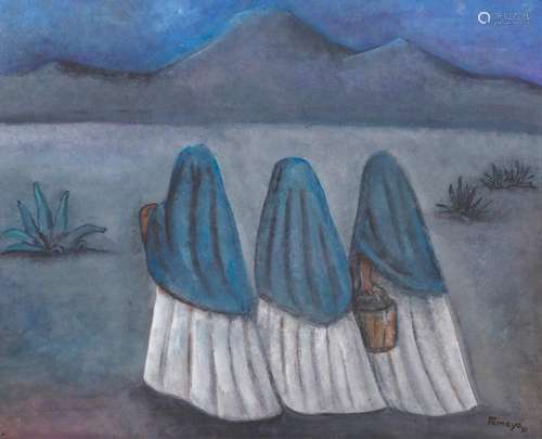 RUFINO TAMAYO, (Mexican, 1899-1991), Mujeres al Amanecer, 1931, pastel and gouache, sight: 15 1/2 x 19 1/2 in., frame: 30 x 34 in.