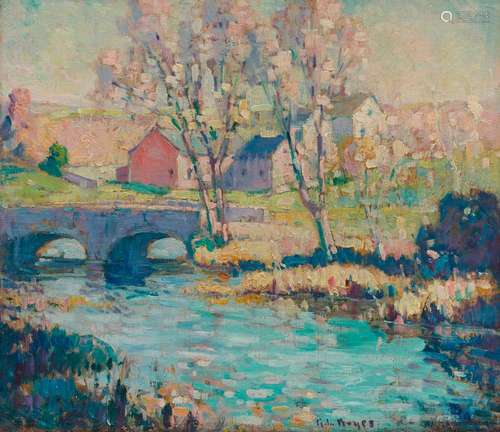 GEORGE LOFTUS NOYES, (American, 1864-1954), Spring Landscape, oil on canvasboard, 13 1/2 x 15 in., frame: 15 1/4 x 16 3/4 in.