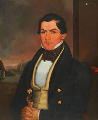 ISAAC SHEFFIELD, (American, 1798-1845), Self Portrait as a Sea Captain, oil on panel, 30 1/2 x 24 1/2 in., frame: 37 x 31 in.