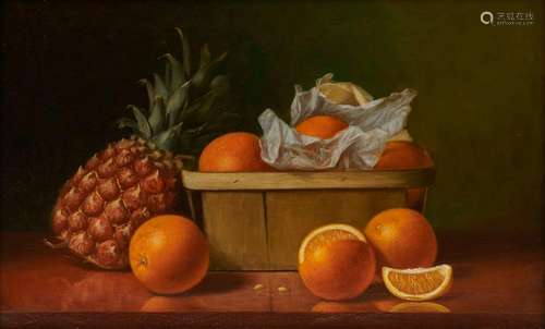 ALBERT FRANCIS KING, (American, 1854-1945), Still Life with Oranges and Pineapple, oil on canvas, 14 x 22 in., frame: 20 x 28 in.