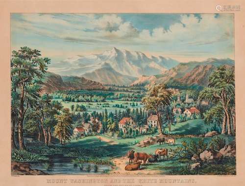 CURRIER & IVES , (American, 19th century), Mount Washington and the White Mountains from the Valley of Conway, hand colored lithograph, 14 3/4 x 10 1/4 in., frame: 23 x 28 1/2 in.