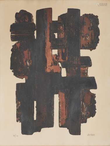 PIERRE SOULAGES, (French, b. 1919), Eau-Forte IX, color etching, sight: 24 1/2 x 19 in., frame: 27 3/4 x 22 in.