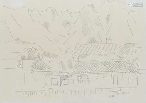 MARSDEN HARTLEY, (American, 1877-1943), Mountain Landscape, Garmisch-Partenkirchen, 1933, pencil on paper, 7 x 10 in., frame: 9 1/4 x 12 1/4 in.