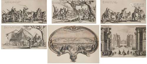 JACQUES CALLOT, (French, 1592-1635), Six Etchings: L''Eventail, Solimano, and four works from Les Bohemiens