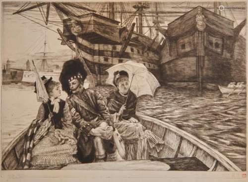 JAMES JACQUES TISSOT, (French, 1836-1902), Entre les deux mon coeur balance, etching and drypoint, image: 9 1/2 x 13 3/4 in.