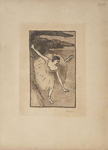 EDGAR DEGAS, (French, 1834-1917), Danseur sur sc�ne, salutant (Dancer on Stage, Taking Her Bow), aquatint and etching, plate: 6 1/2 x 4 1/2 in., image: 5 1/4 x 3 in., sheet: 10 1/4 x 7 1/4 in.