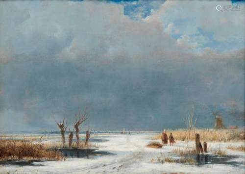 ANDREAS SCHELFHOUT, (Dutch, 1787-1870), Winterlandschaft, oil on panel, 9 x 12 in., frame: 15 x 18 in.