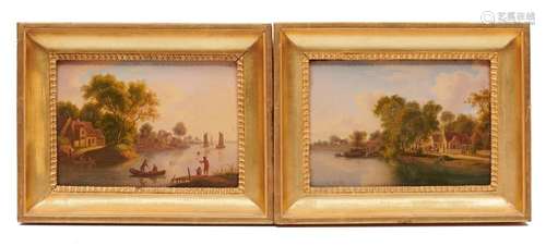 LOUIS CATOIR, (German, 1782-1841), Pair of Pastoral River Views, oil on panel, each 6 x 8 1/2 in., each frame: 9 x 11 1/2 in.