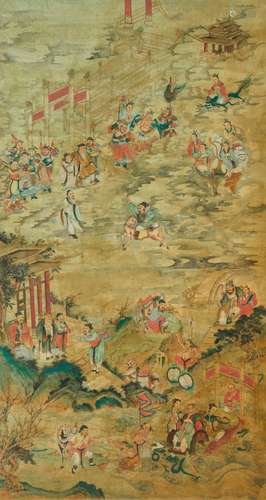 Ink and Watercolor Chinese Scroll depicting The Creation of The Gods (Fengshen Yanyi)