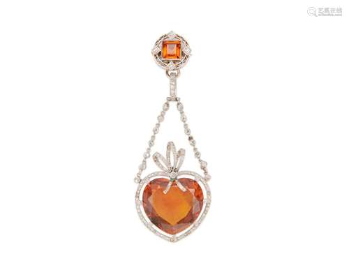 Platinum, Imperial Topaz, and Diamond Pendant/Brooch