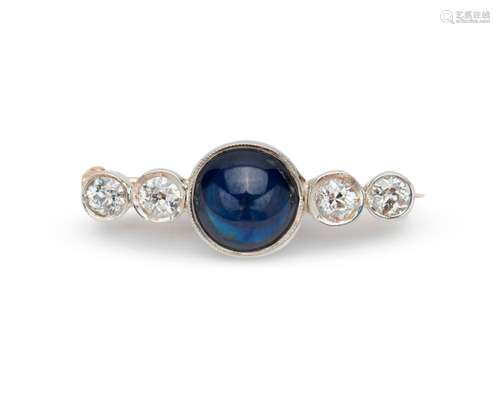 14K Gold, Sapphire, and Diamond Bar Brooch