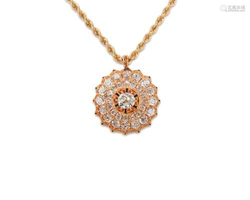 14K Gold, Diamond, and Enamel Pendant Necklace