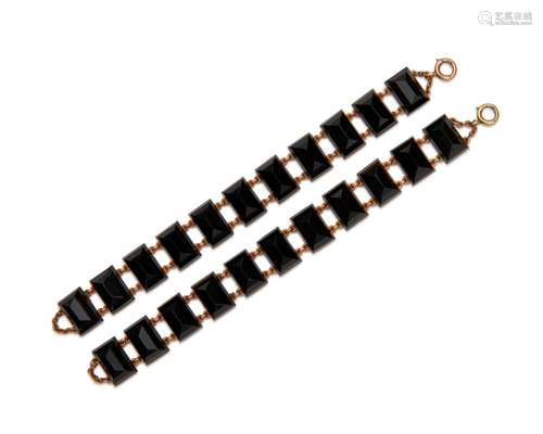 Pair of 14K Gold and Onyx Bracelets