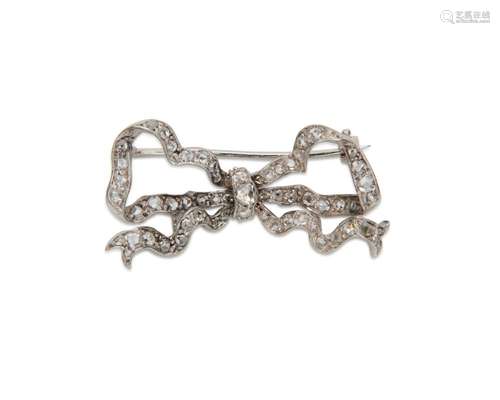 14K Gold and Diamond Bow Brooch