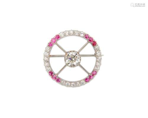 Platinum, Diamond, and Ruby Brooch