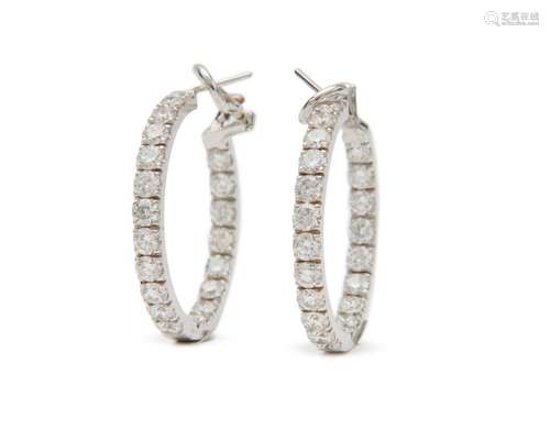 18K Gold and Diamond Hoop Earrings