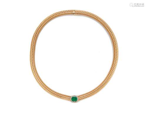 14K Gold, Emerald, and Diamond Necklace