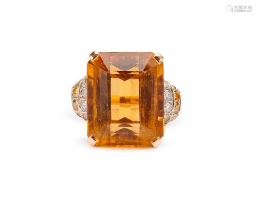 14K Gold, Citrine, Diamond, and Colored Diamond Ring