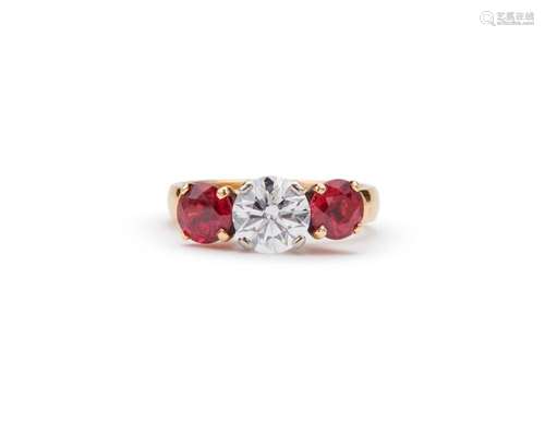 18K Gold, Ruby, and Diamond Ring