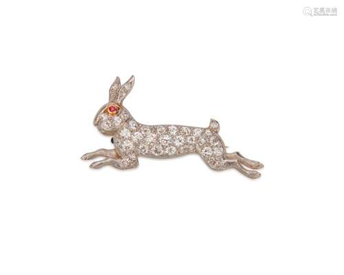 MARCUS & CO. 14K Gold, Platinum, and Diamond Rabbit Brooch