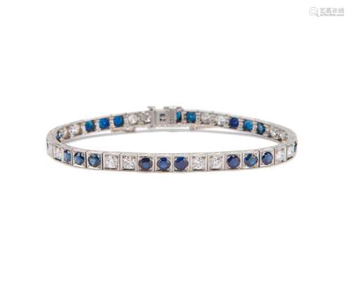 Platinum, Diamond, and Sapphire Line Bracelet