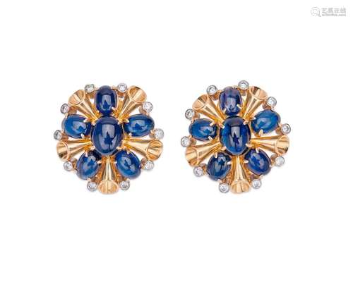 ALETTO BROTHERS 18K Gold, Sapphire, and Diamond Earclips